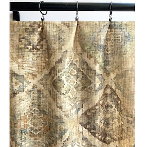 PKL velvet Moroccan Curtain Panels, Tapestry Boho Curtains, Taupe Brown Grey Curtain Panels,  Ikat Curtains