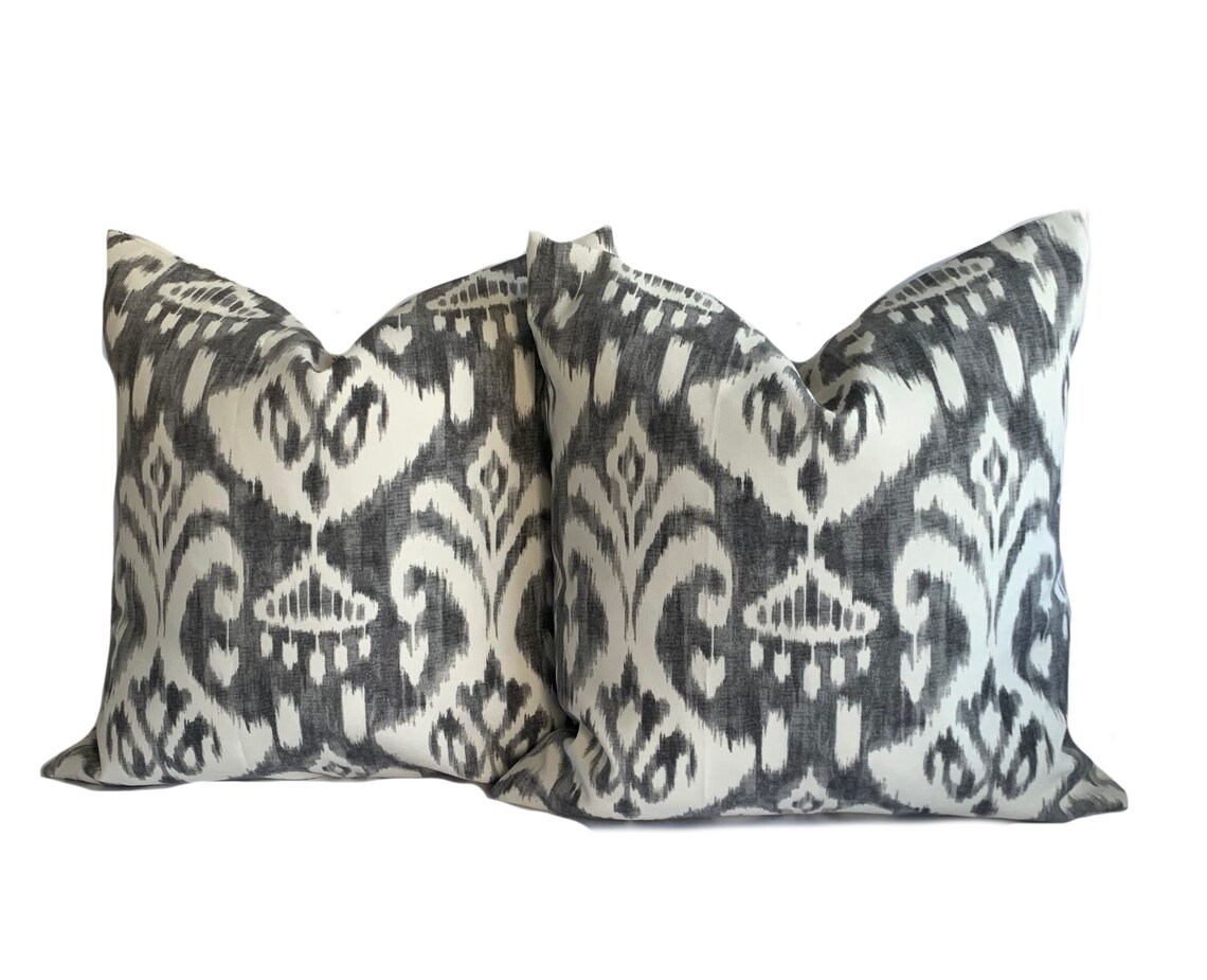 Two Grey Outdoor Pillow Covers Ikat Pillow Grey Decorative Etsy