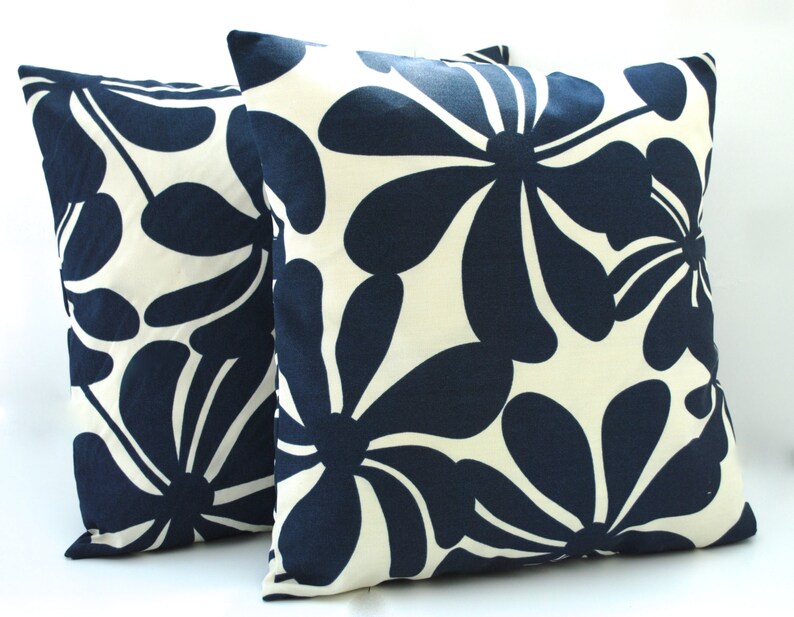 Two Premier prints navy floral pillow covers, cushion, 18x18, decorative throw pillow, decorative pillow, home decor image 1