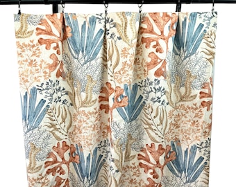 Magnolia home fashions Curtains, Coastal Coral Aquatic Blue beige Rust Tan  Beach Curtain Panels