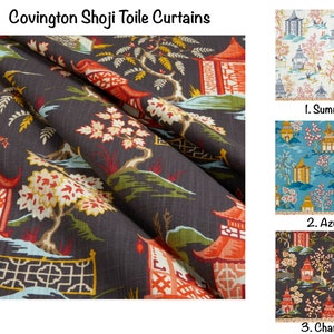 Covington Shoji Toile Curtains, Charcoal Grey curtains, Off white curtains, Turquoise Blue curtains, Toile Curtains