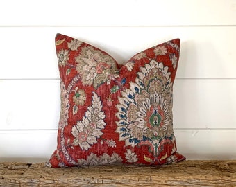 Waverly pillow cover, Dark Red Pillow, Red Floral decorative throw pillow, Burgundy accent pillow