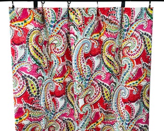 Waverly Fuchsia Red paisley Curtain Panels, Raspberry Pink Red Paisley Boho Curtains, Multi color curtains