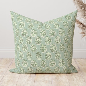 High quality home decor Pillow cover , Light green and Light blue beige floral Block print Throw Pillows Cushion