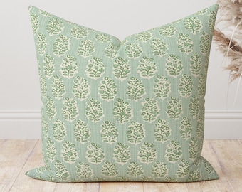 Funda de almohada de decoración para el hogar de alta calidad, cojín con estampado floral en bloque verde claro y azul claro beige