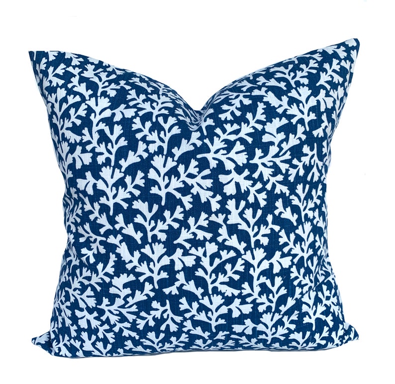 Coastal Pillow Cover Navy Blue Coral Pillow Beach Decorative Etsy