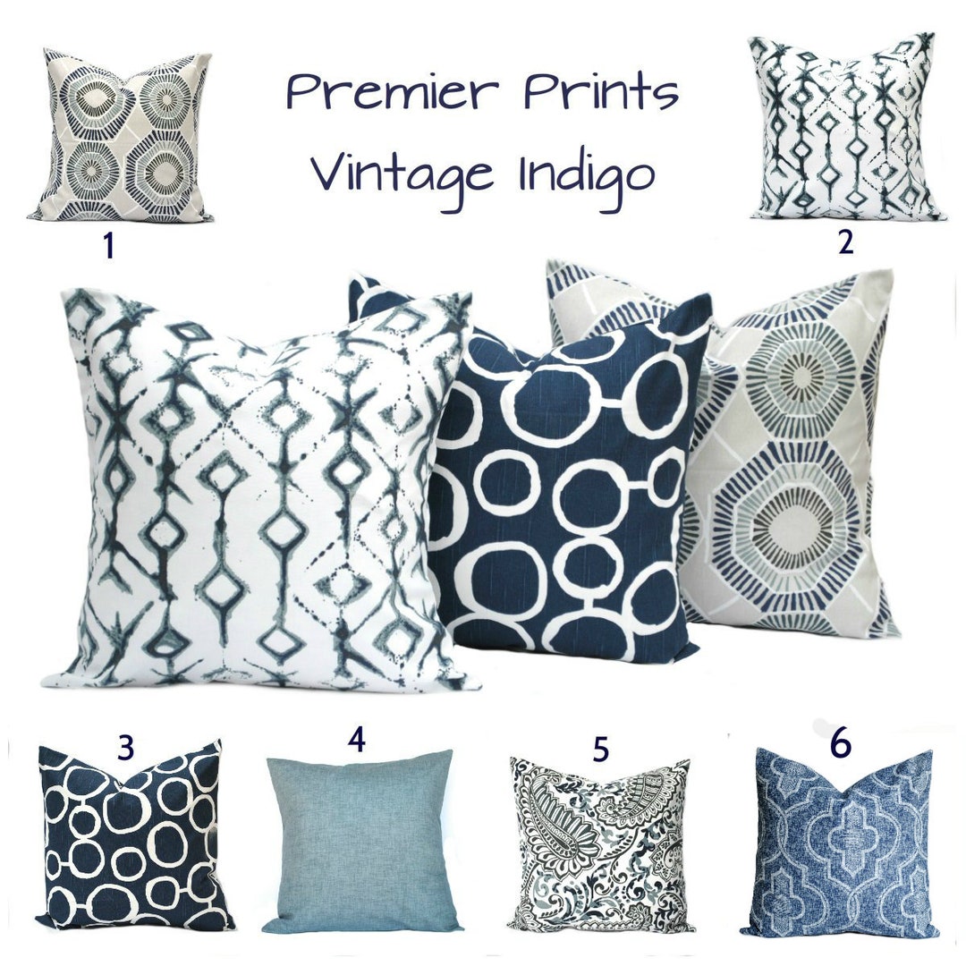 Indigo Blue Navy Gray White Pillow, Throw Pillow, Pillow, Home Decor