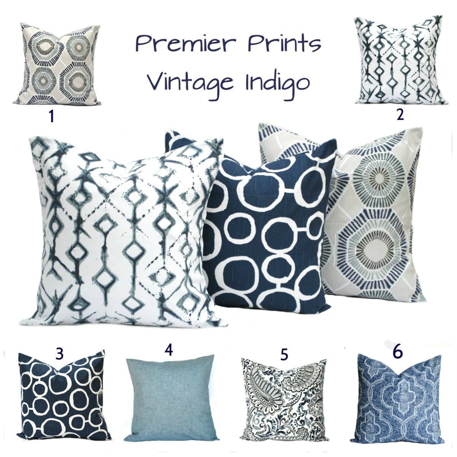 Indigo Blue Navy Gray White Pillow Throw Pillow Pillow Home Etsy