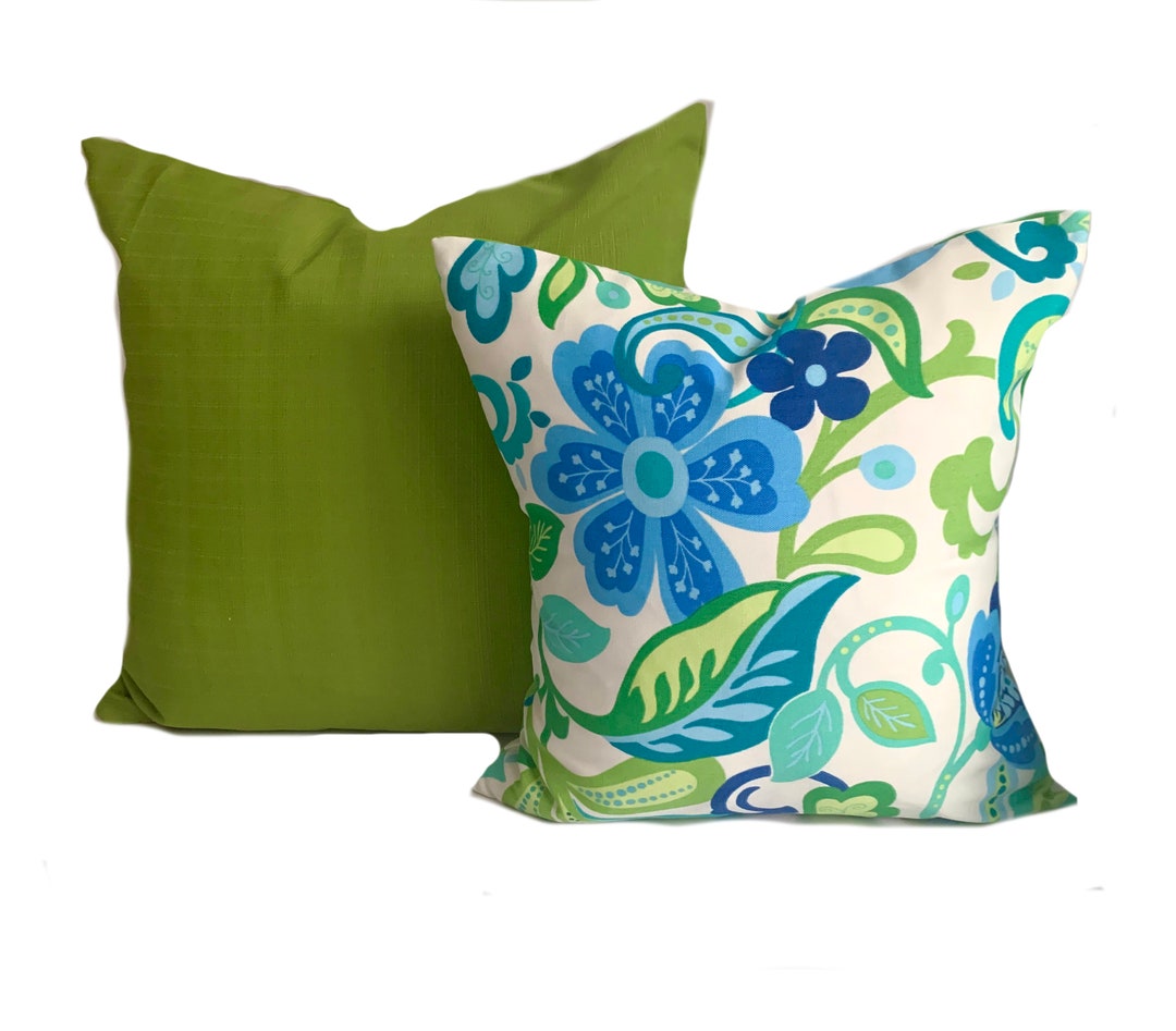 Two Blue and Green Outdoor Pillow Covers, Turquoise Blue Green Outdoor
