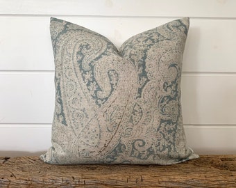 High quality Linen Blue paisley pillow cover, decorative pillow, throw pillow, Sapphire pillow, Indigo Paisley pillow