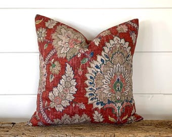 Waverly pillow cover, Dark Red Pillow, Red Floral decorative throw pillow, Burgundy accent pillow