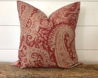 High quality Linen Red paisley pillow cover, decorative pillow, throw pillow, Sapphire pillow, Burgundy Paisley pillow