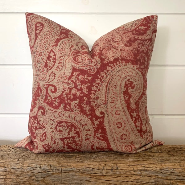 High quality Linen Red paisley pillow cover, decorative pillow, throw pillow, Sapphire pillow, Burgundy Paisley pillow