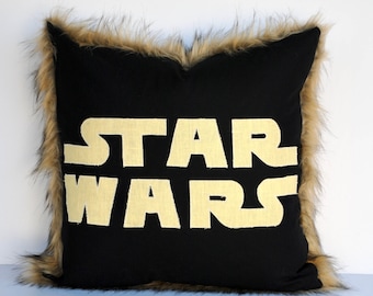 One Star Wars pillow cover, cushion, decorative throw pillow, decorative pillow, Chewbacca decor, Tropical cover, Black tan Yellow Pillow