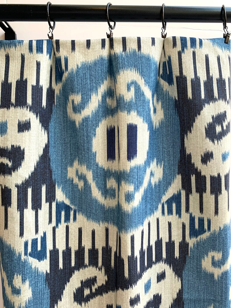 Blue Navy Ikat Curtain Panels Indigo Boho Curtains Shibori Etsy