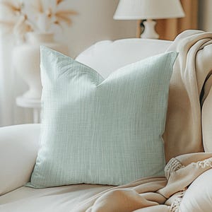 Slub cotton pillow cover, Light ice blue tan decorative throw pillow