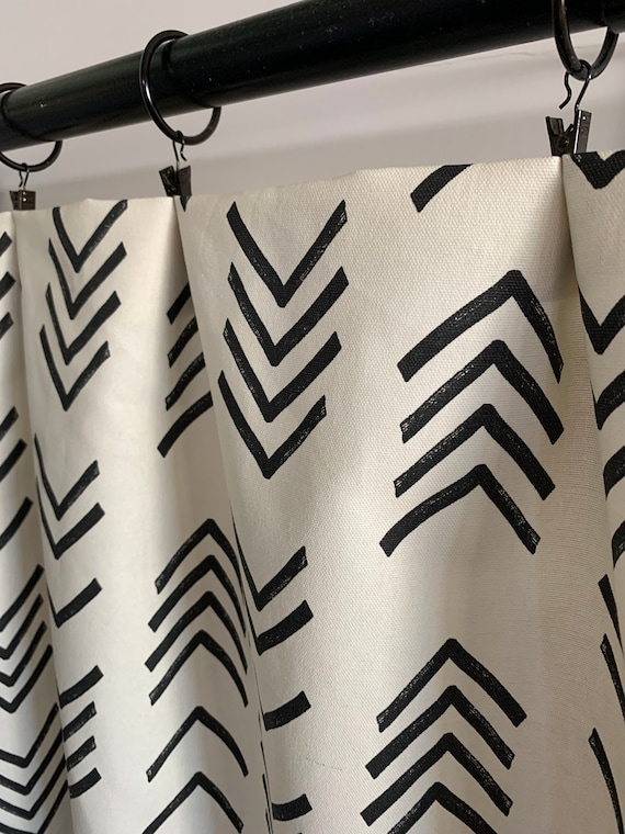Boho Black and Cream Curtains Mud Cloth Print Black Curtain