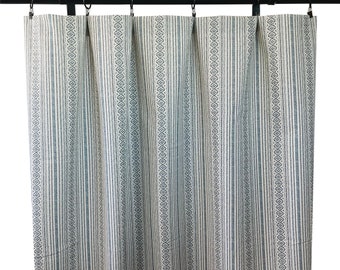 Magnolia home fashions Azteca striped Curtains, Blue grey beige abstract geometric boho Curtain Panels