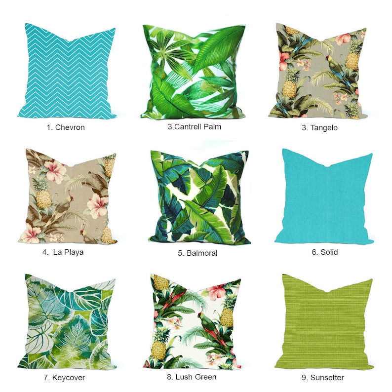 Tropical outdoor pillow cover, Blue Pillow, decorative throw pillow, decorative pillow, accent pillow, Tommy Bahama Pillow, Green Pillow image 1