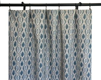 Magnolia home fashions Curtains, Blue and beige Geometric Mid Century Curtain Panels