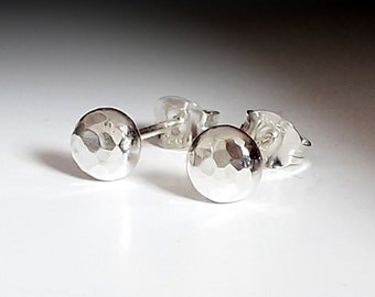 Handmade Silver Studs, hammered silver stud earrings, single or pair,4mm, 6mm or 8mm diameter, unisex silver earrings, in stock, handmade