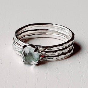 Handmade 3 ring stacking rings Aquamarine