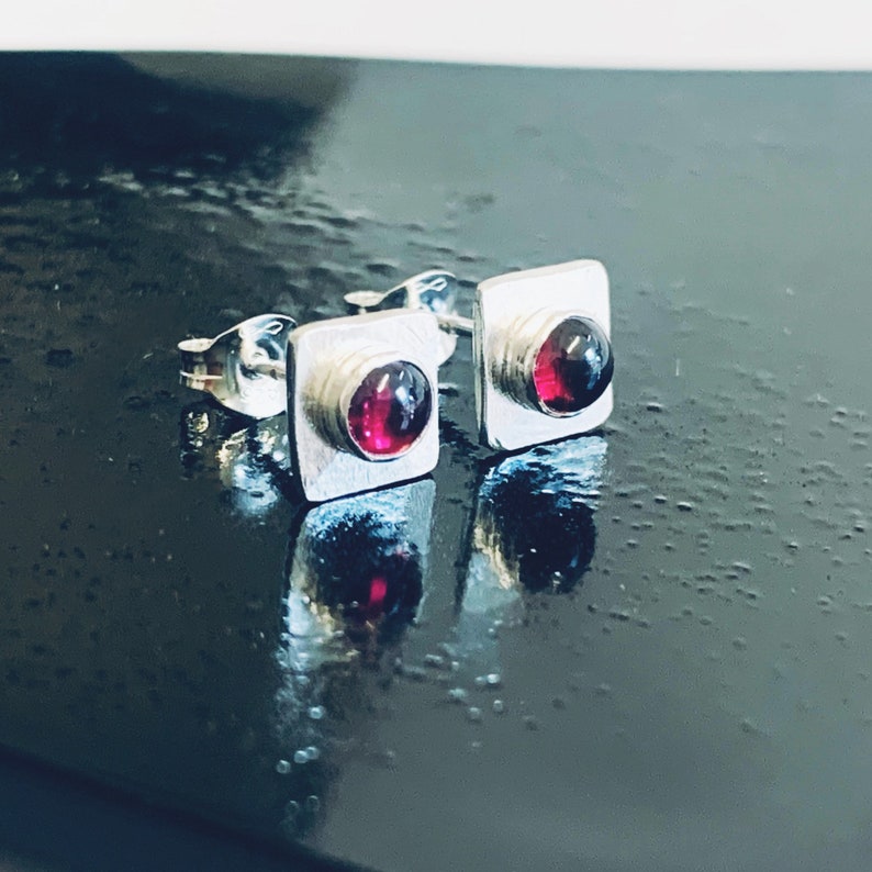 Recycled Sterling Silver Garnet Stud Earrings, Garnet Stud Earrings, Silver stud earrings, Sterling silver stud earrings, garnet earrings image 2