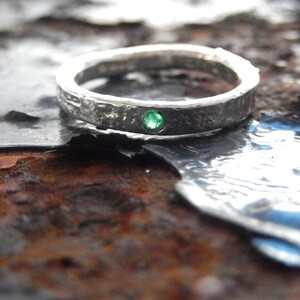 Recycled Sterling Silver Natural Emerald Ring, sterling silver emerald textured ring image 2