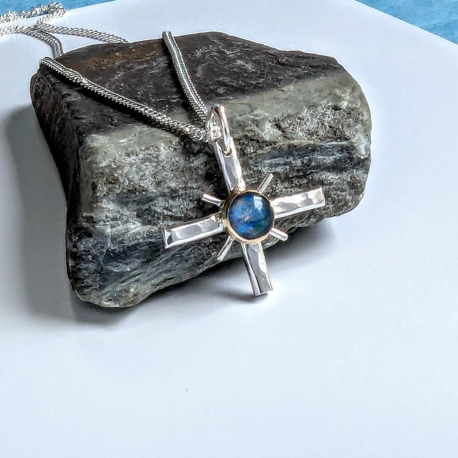 STARBURST OPAL GOLD and Sterling Silver Opal Starburst Pendant