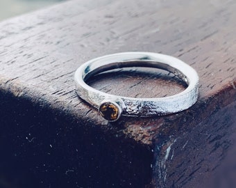 Recycled Sterling Silver textured Citrine ring