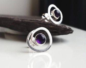 Recycled Sterling Silver Swirl Amethyst Earrings