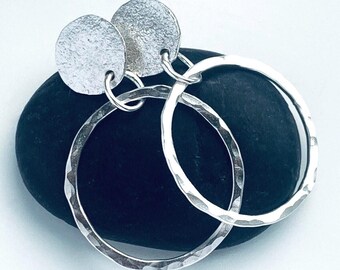 SILVER HOOP EARRINGS, sterling silver hammered & textured earrings, handmade using silversmith techniques only