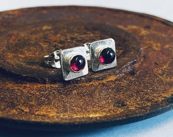 Recycled Sterling Silver Garnet Stud Earrings, Garnet Stud Earrings, Silver stud earrings, Sterling silver stud earrings, garnet earrings