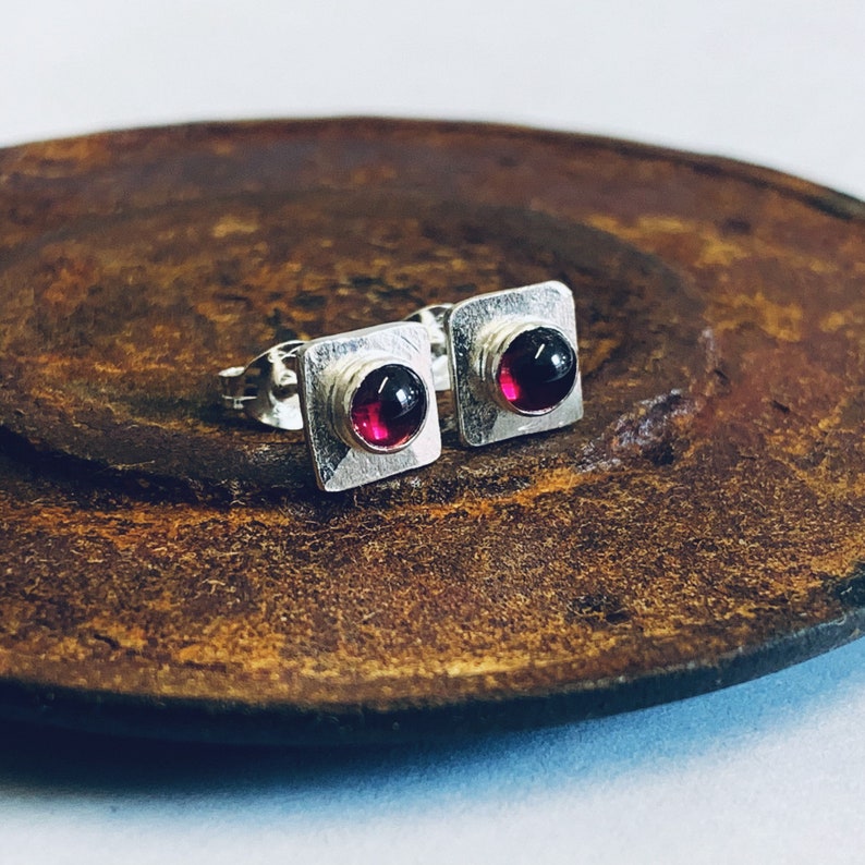 Recycled Sterling Silver Garnet Stud Earrings, Garnet Stud Earrings, Silver stud earrings, Sterling silver stud earrings, garnet earrings image 1