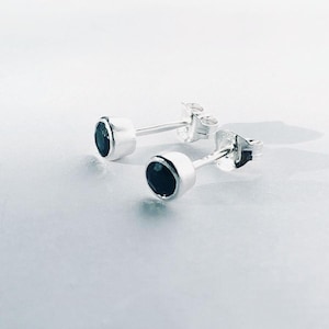 Black Sapphire Stud earrings, recycled sterling silver earrings by Nyaki Punk Jewellery