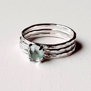SILVER STACKING RINGS Handmade 3 ring stacking rings Aquamarine