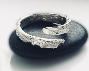 Recycled Sterling Silver Heat Fire Textured Open Ring