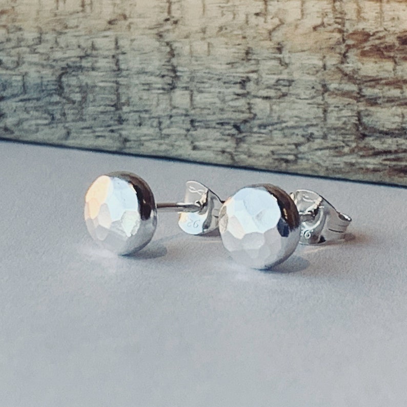 Recycled Handmade Sterling Silver Studs, stud earrings, hammered silver stud earrings, stud earrings, earrings, small silver earrings, studs image 4