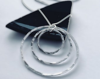 Hammered Sterling SILVER HOOP NECKLACE, Hammered 925 Sterling Silver Pendant, Handmade Silver Hoop Necklace Handmade Pendant