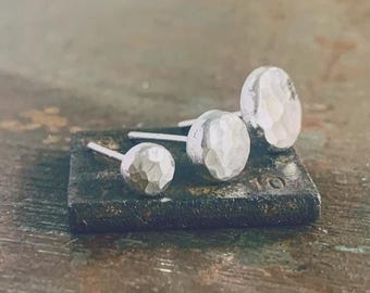Handmade Recycled Sterling Silver Hammered Stud Earring (Single)