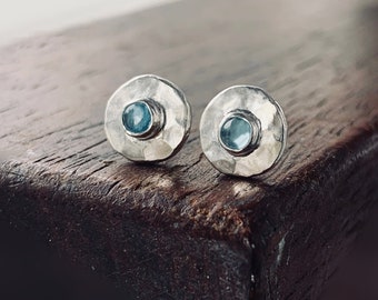 Recycled sterling silver gemstone topaz stud earrings, elegant silver stud earrings