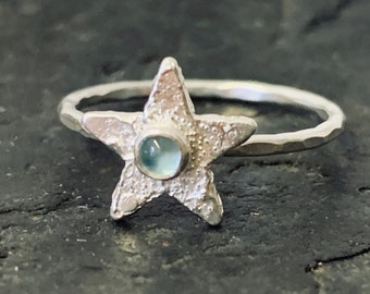 Recycled Sterling Silver Star Topaz Skinny ring
