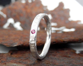 Reticulated Sterling Silver Ruby Ring - Handmade in Scotland
