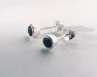 Black Sapphire Stud earrings, recycled sterling silver earrings by Nyaki Punk Jewellery