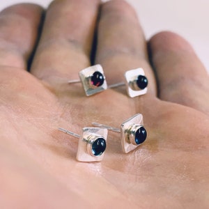 Recycled Sterling Silver Garnet Stud Earrings, Garnet Stud Earrings, Silver stud earrings, Sterling silver stud earrings, garnet earrings image 5