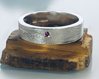 Recycled Sterling Silver Heat Textured Ruby Ring