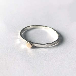 SILVER & GOLD RING Recycled Sterling Silver Gold Dot Skinny ring
