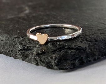 Anillo de corazón dorado en plata de ley, joyería urbana hecha a mano