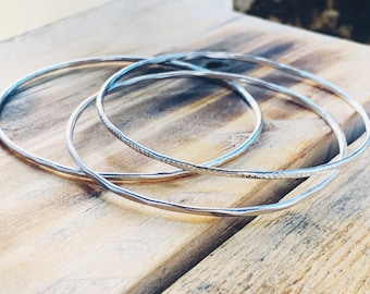 Recycled Sterling Silver Textured Bangles