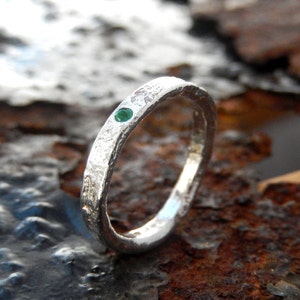 Strukturierte Sterling Silber Smaragd Ring - Handgemachter Handwerker Schmuck